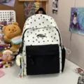 White star backpack, casual school bag for girls, daily travel daypack with front pocket. - Yellow Moon Pendant / S / Black