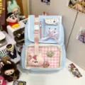 Japanese style cute ita backpack clear window pastel blue school bag for anime fans - Badge and Charm / Blue