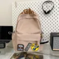 Korean style canvas backpack large capacity beige school bag with cute patches and GM letters - Khaki