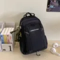Casual black backpack large capacity school bag waterproof travel rucksack for students - Black + Long-Legged Frog