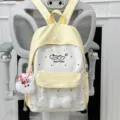 Cute yellow white transparent backpack school bag kawaii ita bag with plush pendant variant - Bone and Puppy Face Pendant Style / Yellow