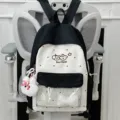 Cute black and white polka dot backpack transparent itabag variant with fluffy bunny pendant. - Bone and Puppy Face Pendant Style / Black