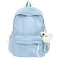 Zaino a quadri bianco e blu con tasca frontale e ciondolo a stella in peluche elegante. - con portachiavi / Blu