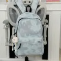 Korean vintage tie-dye college style casual backpack for 16 inch laptop school bag. - Long Leg Ball Pendant Style / Blue