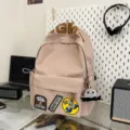 Casual canvas backpack large capacity school bag trendy daypack for students beige aesthetic - Khaki + Octopus