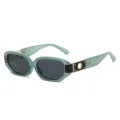 Trendy polygonal narrow sunglasses with chic hollow metal temples and stylish green frame. - Blue Frame Black Grey Lens