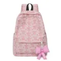 Pink corduroy backpack for women, sweet bow school bag with a big bow charm daypack. - Pink