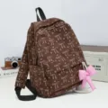 Corduroy backpack for women brown school bag cute bow print casual daypack vintage bookbag - Bowknot Style / Khaki