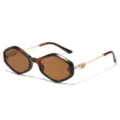Chique zeshoekige cat-eye zonnebril met stijlvol schildpadpatroon montuur voor dames. - Luipaard Frame / Theekleurige Lenzen