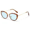 Stijlvolle retro cat-eye zonnebril met schildpad print montuur en lichtblauwe glazen. - Luipaard Montuur Blauwe Glazen