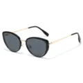Modieuze vintage kattenoog zonnebril voor dames, grote UV400 bescherming brillen - Zwart Goud Frame Grijze Lens