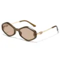 Chic geometric cat-eye sunglasses with brown frames, gold metal temples, and cute heart decor. - Olive Green Frame Champagne Lens