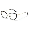 Fashion retro cat eye glasses oversized frame metal optical eyewear for women chic style - Black Gold Frame Clear Lens