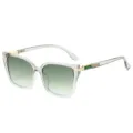 Fashion square sunglasses with clear frame and green gradient lenses for women UV protection. - Gray Frame Green Lenses