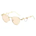 Chique gouden metalen zonnebril met kristallen strass-steentjes en kettingen voor dames. - Normaal / Gouden Frame Champagne Lenzen