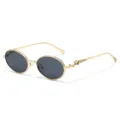 Retro gold metal oval sunglasses with dark lenses and chic panther temple decoration main view - Gold Frame Gray Lens