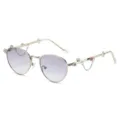 Modieuze kristallen strass metalen frame ovale zonnebril voor dames trendy verlooplenzen hoofd - Normaal / Zilveren Montuur Grijs-gele Lenzen