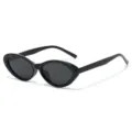 Black retro oval sunglasses for women men minimalist fashion trendy vintage eyewear - Black Frame Grey Lens