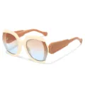 Oversized PC Fashion Sunglasses European Style Hexagonal Gradient Lenses Elegant Eyewear - Beige Frame Brown Blue Lens