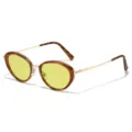 Trendy oval metal sunglasses for women, vintage tortoise shell frame with yellow lenses, stylish sun eyewear. - Regular / Leopard Frame/Yellow Lens