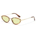 Trendy smalle kattenoog zonnebril met gele lenzen en een stijlvol metalen montuur voor mode. - Luipaard Goud Montuur Gele Lens