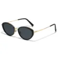 Dames ovale metalen zonnebril zwart en gouden frame retro stijl chic straatmode zonnebril - Normaal / Zwart Goud Frame Grijze Glazen