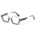 Modieuze vierkante bril, zwart en zilver metalen montuur, trendy en chique stijlicoon. - Zwart Zilveren Frame Witte Lens