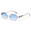 Frameless Polygon Gradient Blue Sunglasses with Silver Metal Temples for Men Women - Silver Frame Gradient Blue Lens