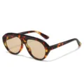 Trendy flat top shield sunglasses with tortoiseshell frame and brown lenses for women. - Tortoise Frame Champagne Lens