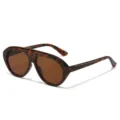 Oversized shield sunglasses with tortoise shell PC frame and brown lenses for stylish wear. - Leopard Frame Brown Lens