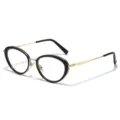 Women's trendy cat-eye oval metal eyeglasses with black and gold frame for daily fashion look. - Regular / Black Gold Frame Clear Lens
