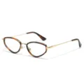 Tortoiseshell cat-eye glasses with sleek gold metal temples for daily stylish look. - Leopard Print Golden Frame with Clear Lenses