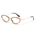 Trendy narrow cat-eye glasses tortoiseshell frame gold metal temples stylish eyewear accessory - Brown Leopard Gold Frame Clear Lens