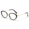 Chic oval metal frame glasses featuring classic tortoise shell pattern for women. - Regular / Grey Tortoise Frame Clear Lens