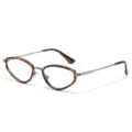 Stylish narrow frame cat-eye glasses with tortoise shell pattern, lightweight metal. - Leopard Gunmetal Frame White Lens
