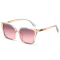 Fashionable gradient pink square sunglasses with metal details for women stylish daily wear. - Grey Pink Frame Grey Pink Lens