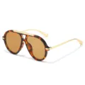 Retro oversized pilot sunglasses for women with classic tortoise shell frame and gold metal details. - Leopard Frame Tea Lens