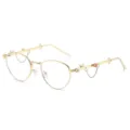 Chic occhiali con montatura in metallo dorato con strass scintillanti e catene, occhiali ovali moda. - Standard / Montatura Oro Lenti Trasparenti