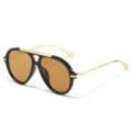 Grote retro piloten zonnebril voor dames, zwart gouden montuur met bruine glazen. - Zwart Frame Thee-kleurige Glazen
