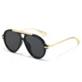 Chic vintage oversized pilot sunglasses for women, offering UV protection and stylish street look. - Black Frame Grey Lens