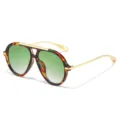 Oversized aviator zonnebril met schildpad montuur en groene verlooplenzen voor dames retro - Luipaard Montuur Dubbele Groene Lenzen