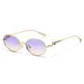 Gold Metal Oval Sunglasses Purple Gradient Lenses Retro Style Fashion Sun Glasses SKU - Gold Frame Purple Grey Lens