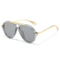 Grijs aviator zonnebril met gouden metalen montuur, stijlvolle retro grote zonnebril voor dames - Transparant Grijs Frame Grijze Lenzen