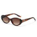 Chic tortoise shell oval sunglasses with double heart temple details and brown gradient lenses. - Leopard Frame Gradient Tea Lens