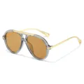 Grijze montuur gouden pootjes bruine lens piloten zonnebril dames retro stijl chic - Doorschijnend Grijs Frame Thee Lenzen