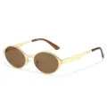 Fashion metal oval frame sunglasses for women and men, chic brown lenses, daily wear. - Gold Frame Tea Lens