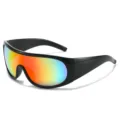 Trendy oversized sport fietszonnebril met kleurrijke reflecterende lenzen voor vrouwen - Zwart Frame Rode Spiegel