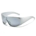 Futuristische Y2K sport zonnebril voor dames, zilveren montuur met UV bescherming. - Zilver Montuur Zilveren Gespiegelde Lens