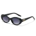 Stijlvolle ovale cat-eye zonnebril voor dames en heren met verlooplenzen en dubbele harten. - Zwart Frame Verloop Grijs