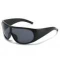 Fashion large-frame sports cycling shield sunglasses, trendy wrap-around UV protection sun glasses for women. - Black Frame Grey Lens